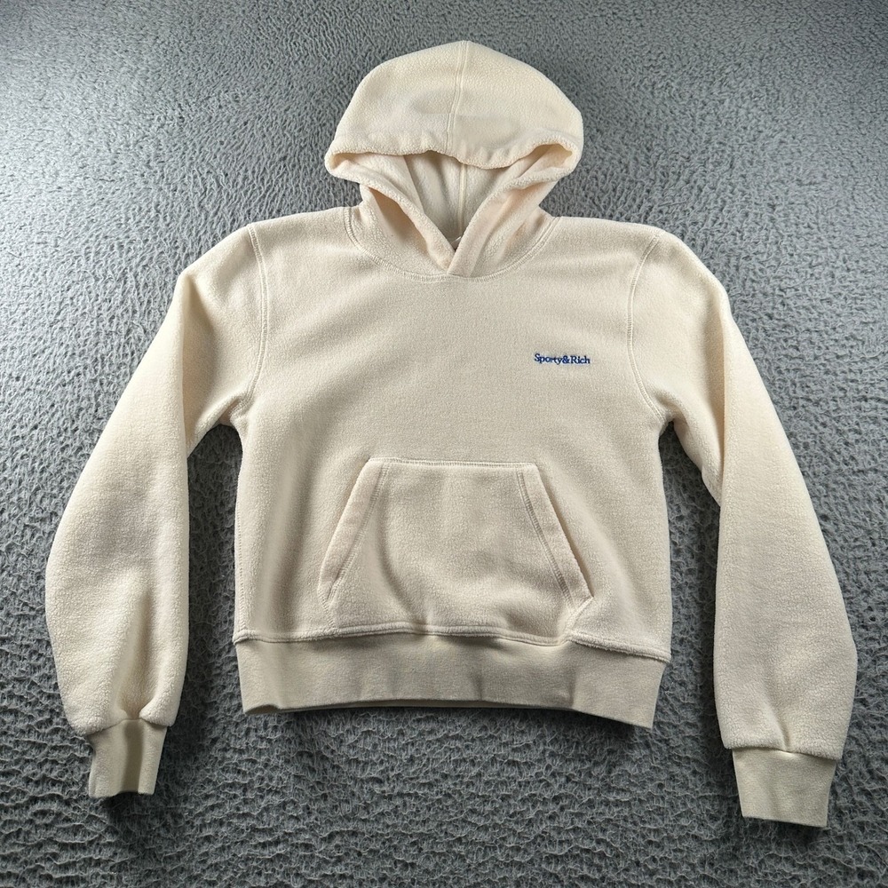 Sporty & Rich Serif Hoodie Womens S(Fits XS) Cream Sherpa‎ Fleece Pullover